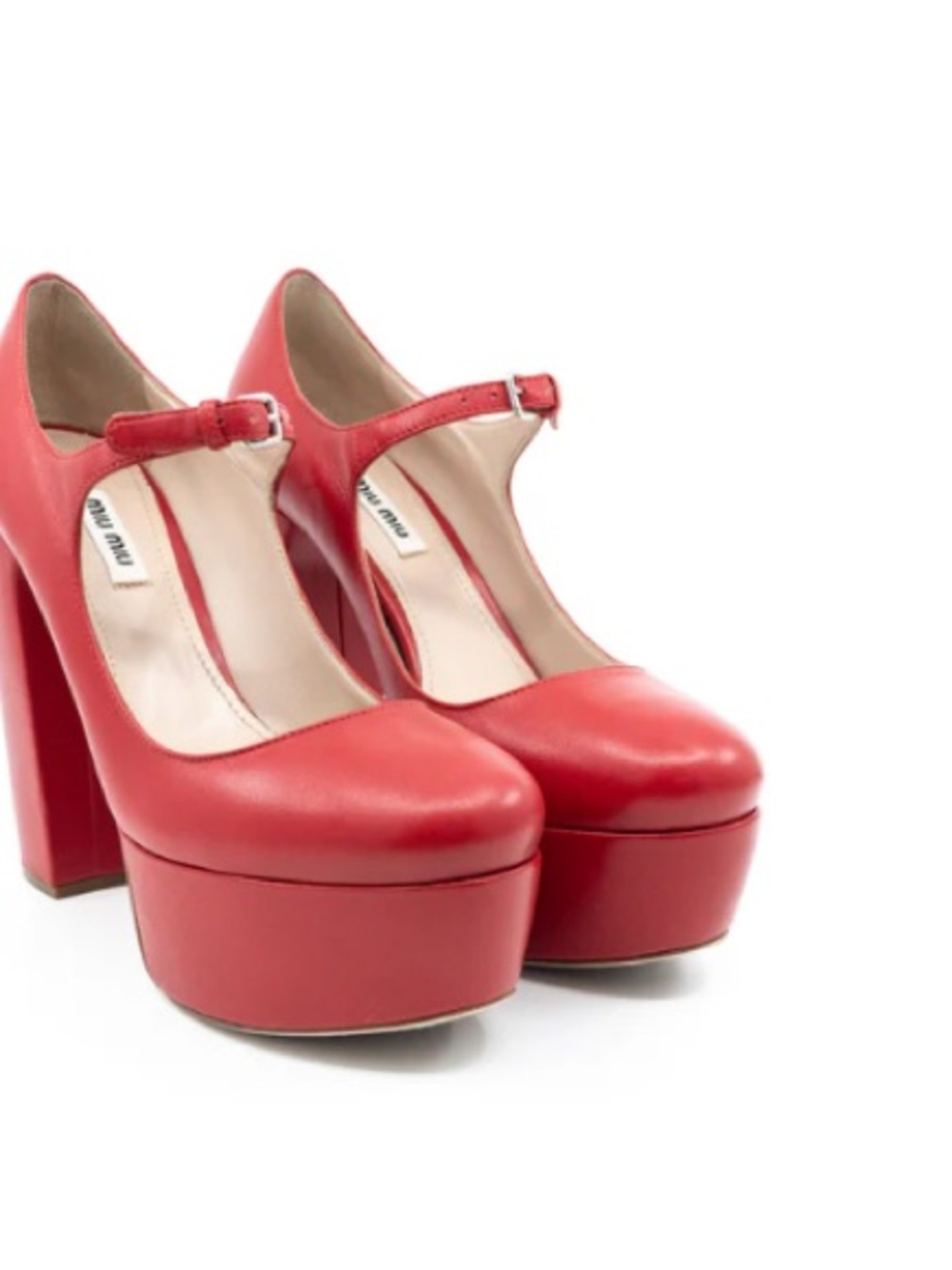 Miu Miu Red Leather Platform Mary Jane Heels